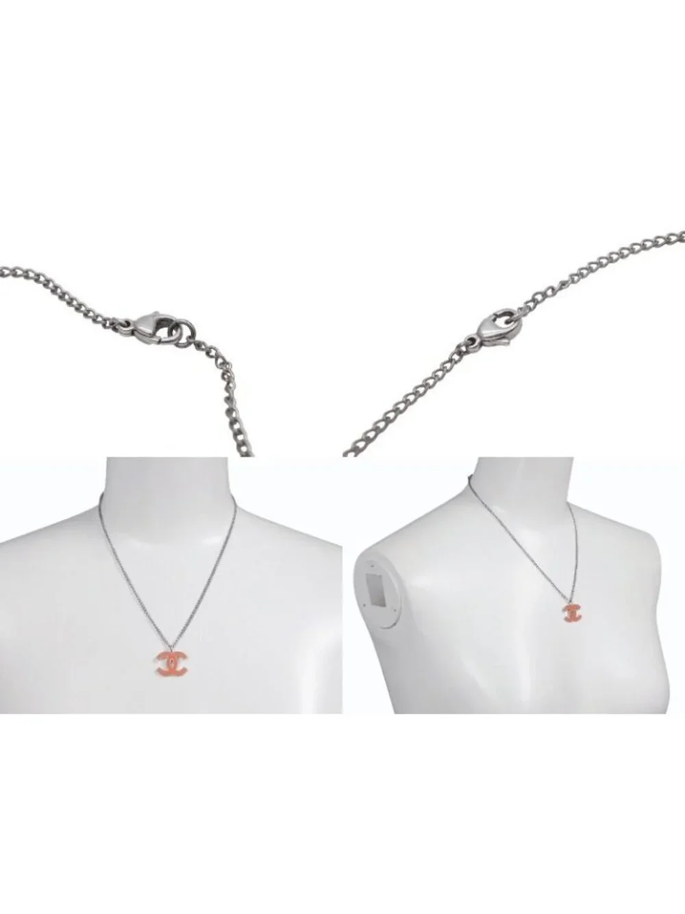 Chanel CC Logo Necklace Silver Orange Metal